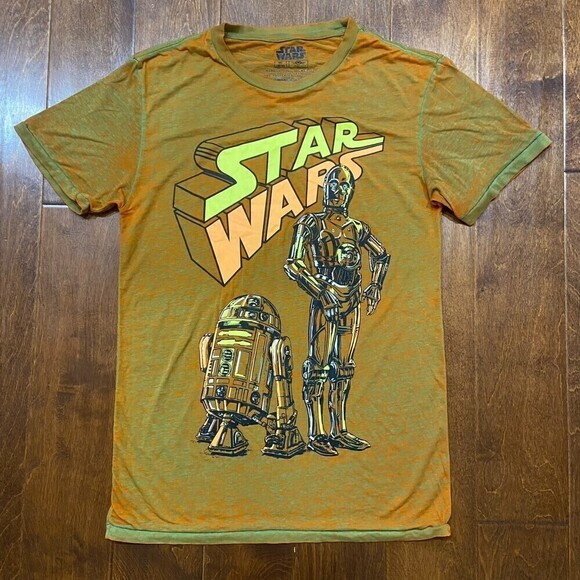 Disney Star Wars R2D2 C-3PO Burnout Orange Green T-Shirt Men's Size Medium - Picture 3 of 7